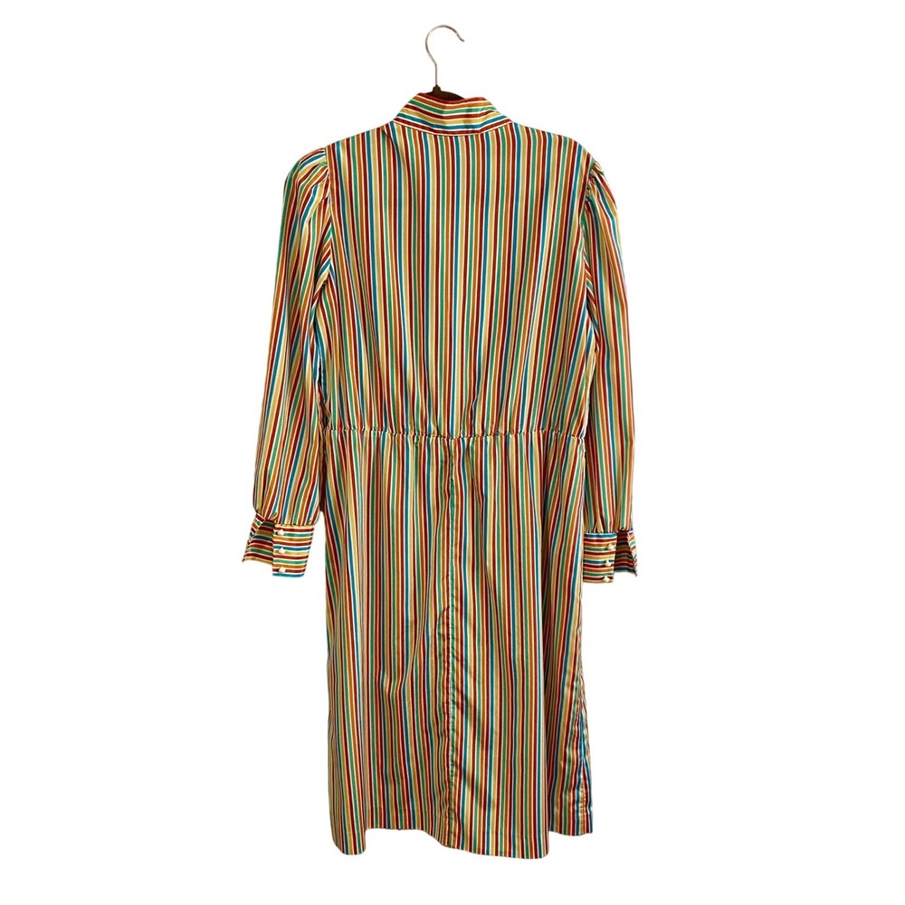 Vintage Malouf of‎ Dallas Rainbow Stripe Shirt Dress Womens 12 70s 80s Retro Mod - Picture 2 of 8
